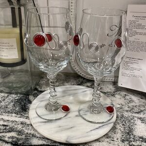 Artisan Balloon Wine Glasses with Red and Silver Tone Accents!